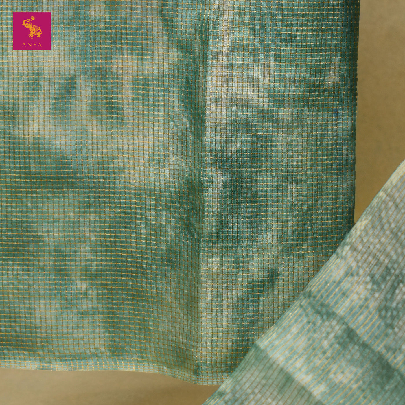 Green Tussar Silk Salwar with Zari Checks Design