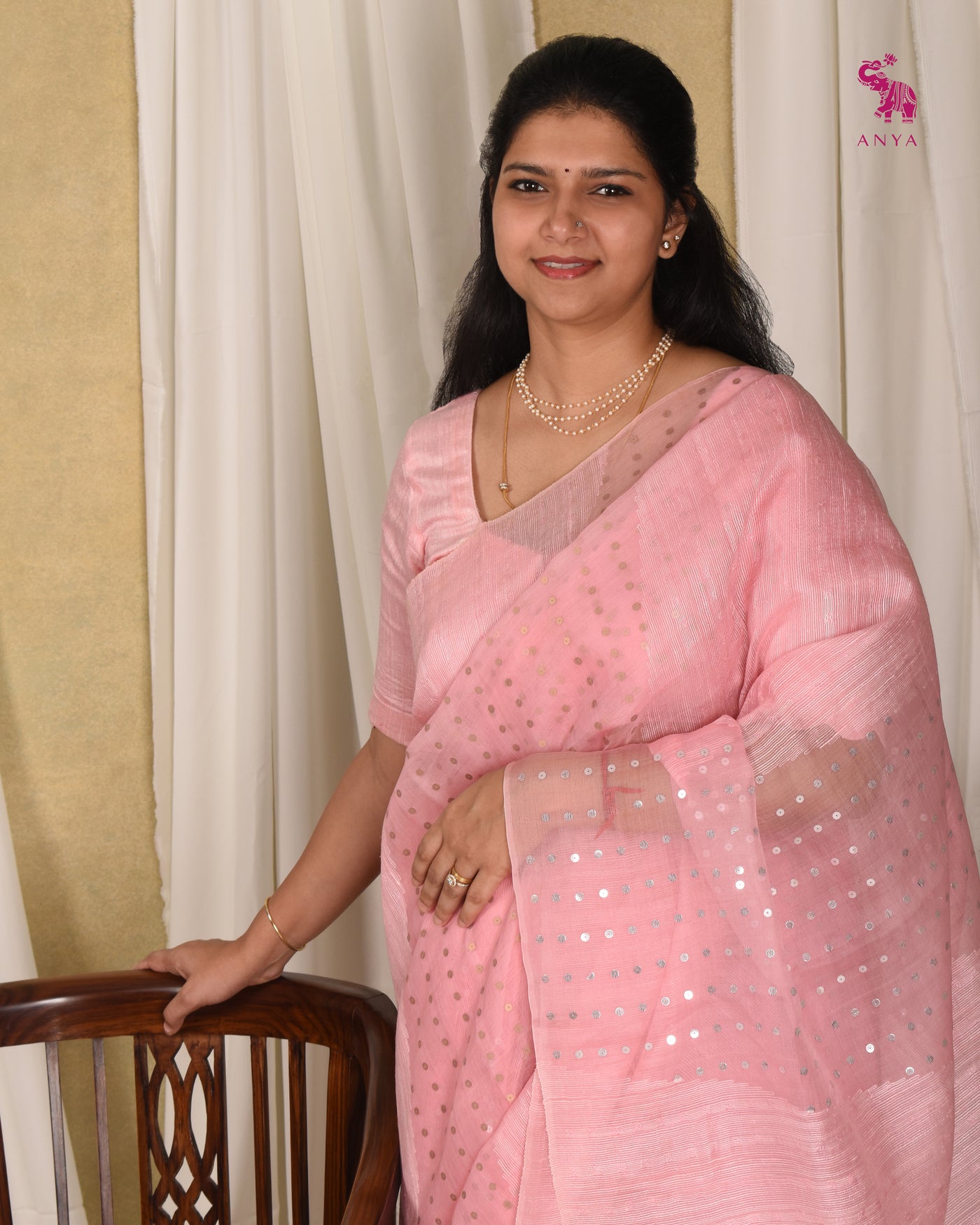 Baby Pink Bailu Sequins Saree