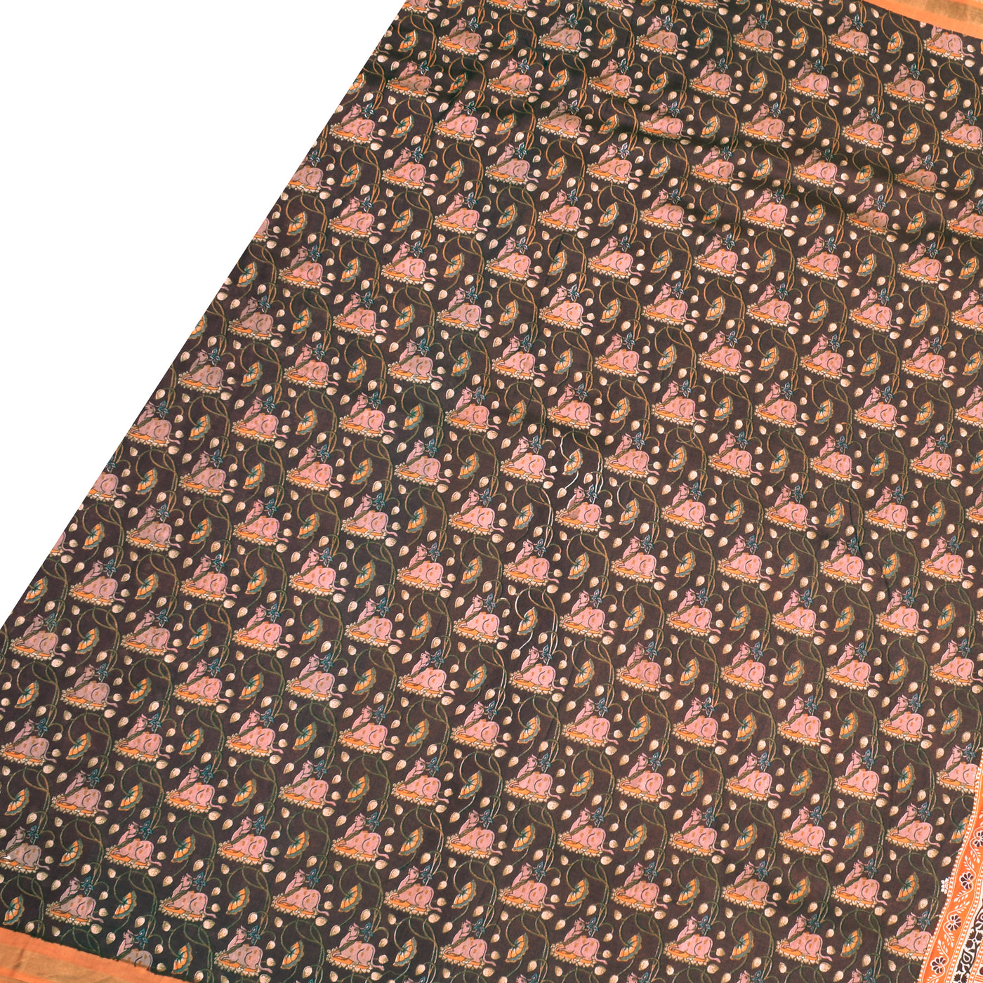 Brown Chanderi Silk Saree with Nandhi Design