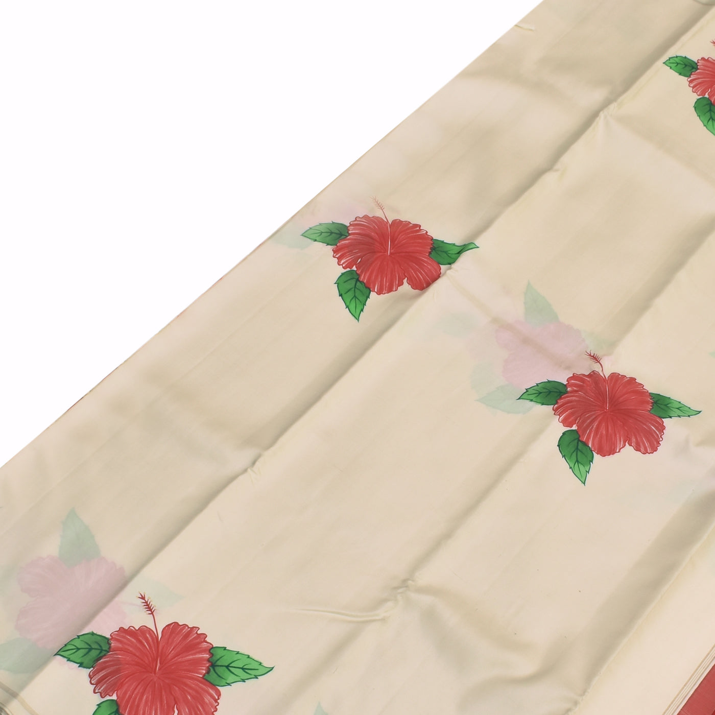 Off White Hand Painted Kanchi Silk Saree with Hibiscus Design