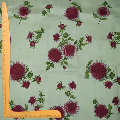 Apple Green Printed Kanchi Silk Fabric with Big Floral Print Design