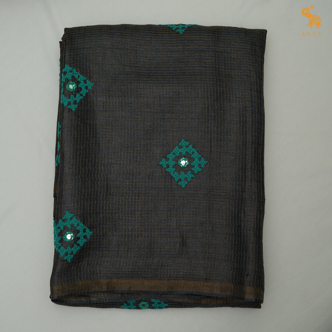 Grey Tussar Silk Sarees with Kutch Work Design