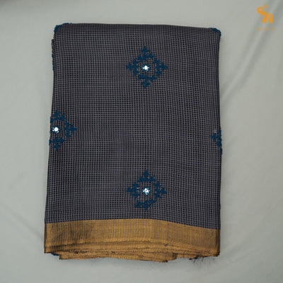 Grey Tussar Silk Sarees with Kutch Work Design
