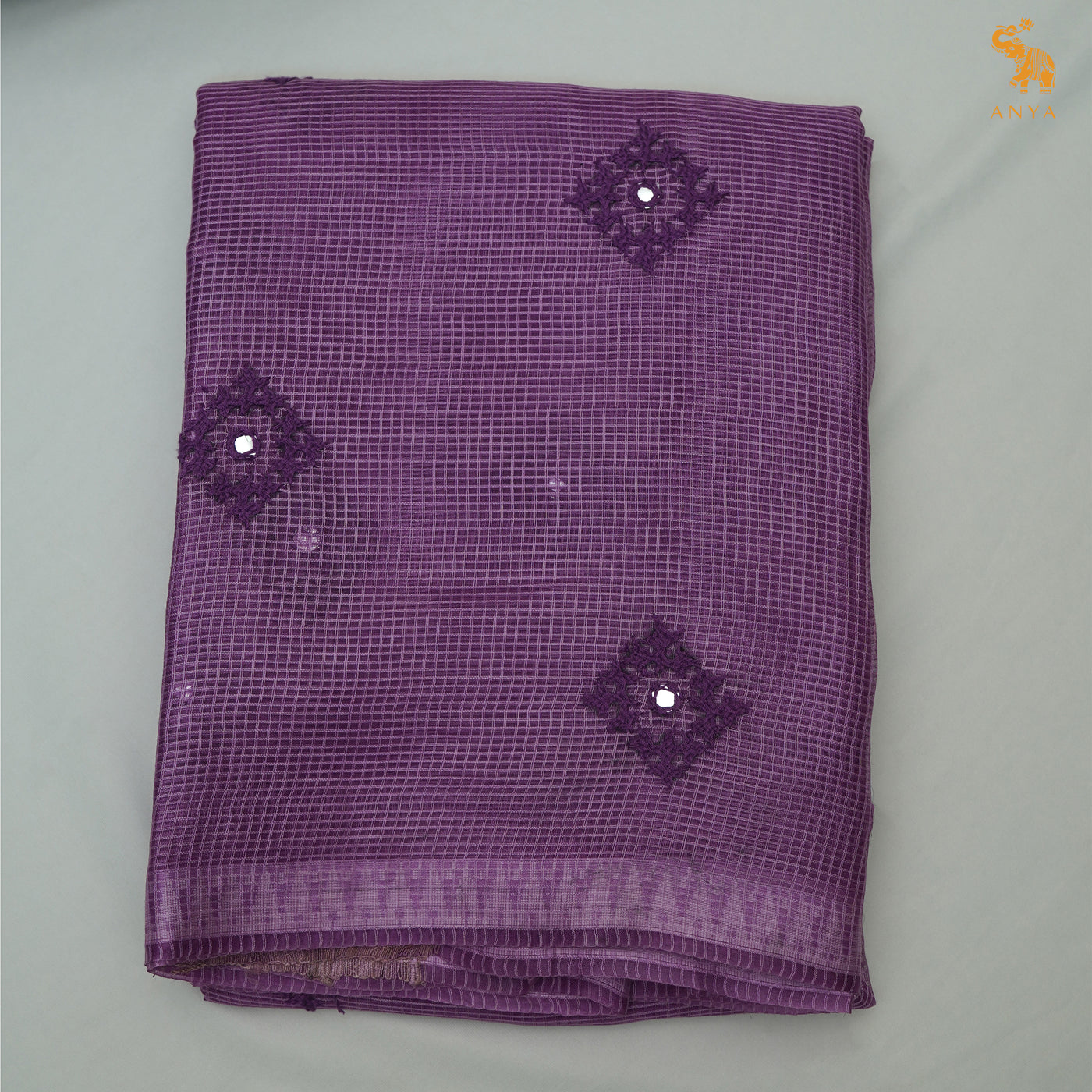 Lavender Tussar Silk Sarees with Kutch Work Design