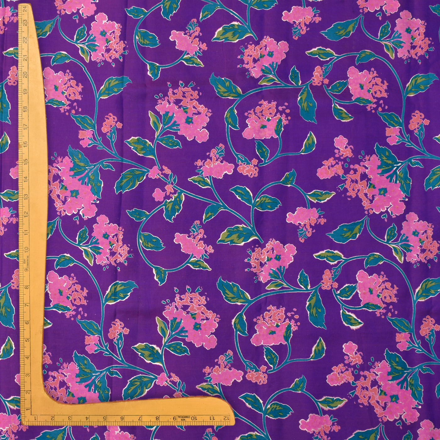 Magenta Blue Kanchi Discharge Printed Silk Fabric with Floral Design
