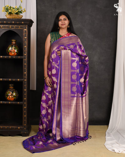 Magenta Banarasi Silk Saree with Creeper Design