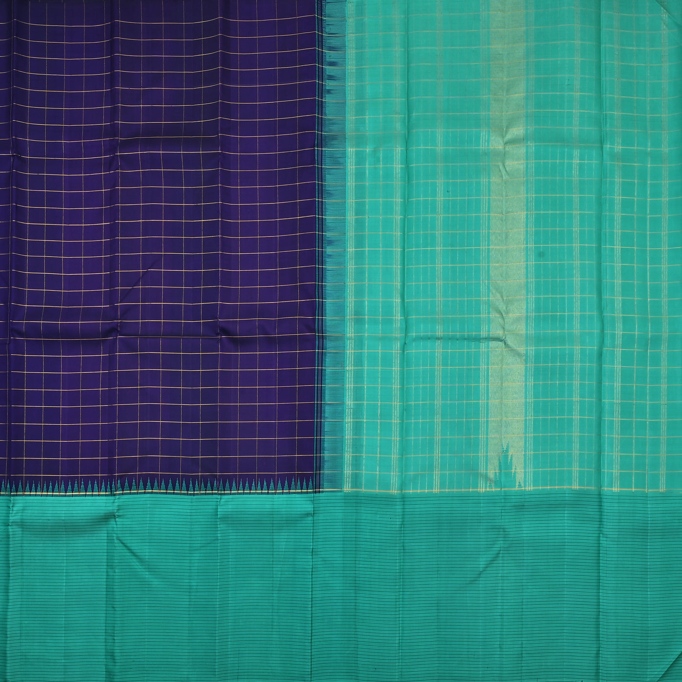 MS Blue Kanchipuram Silk Saree with Kattam Design