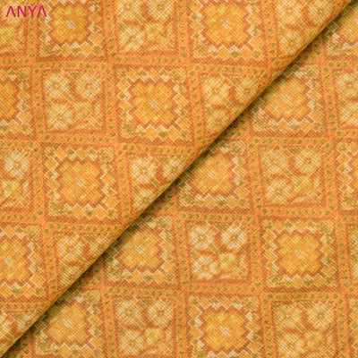 Mustard Tussar Silk Fabric with Diamond Floral Design