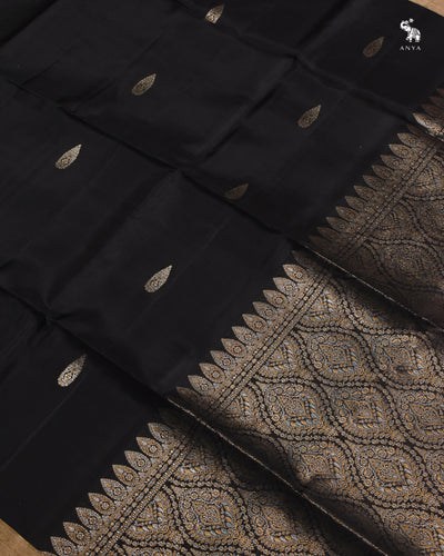 Black Soft Silk Saree with Zari Butta Design