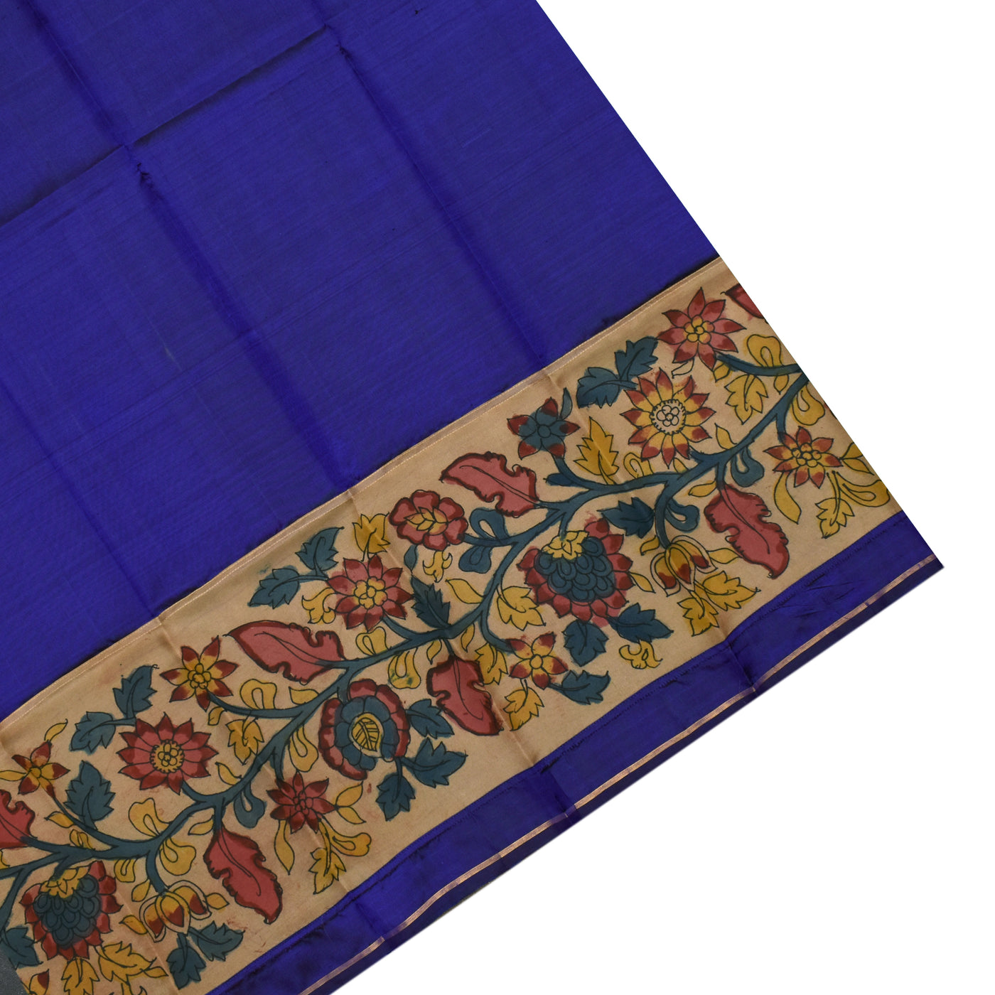 Ms Blue Zari Kattam Kanchi Silk Saree with Off White Kalamkari Border