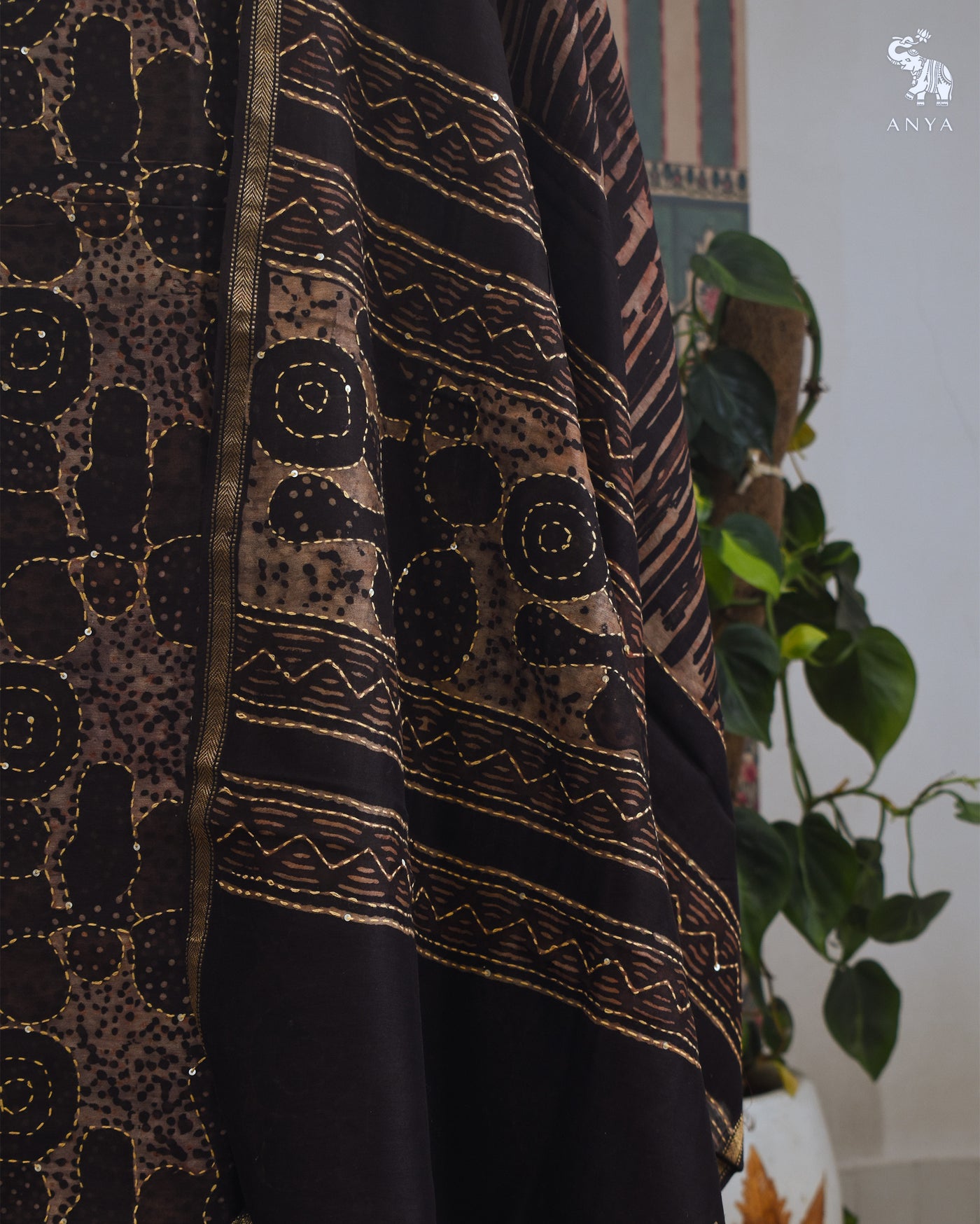 Coffee Brown Chanderi Salwar with Kantha Work Design