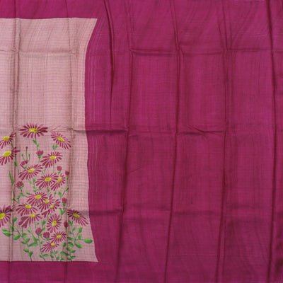 Onion Pink Tussar Silk Saree with Floral Zari Checks Design