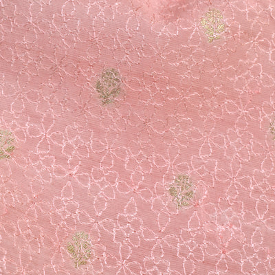 Peach Pink Banarasi Silk Fabric with Thread Zari Butta Design