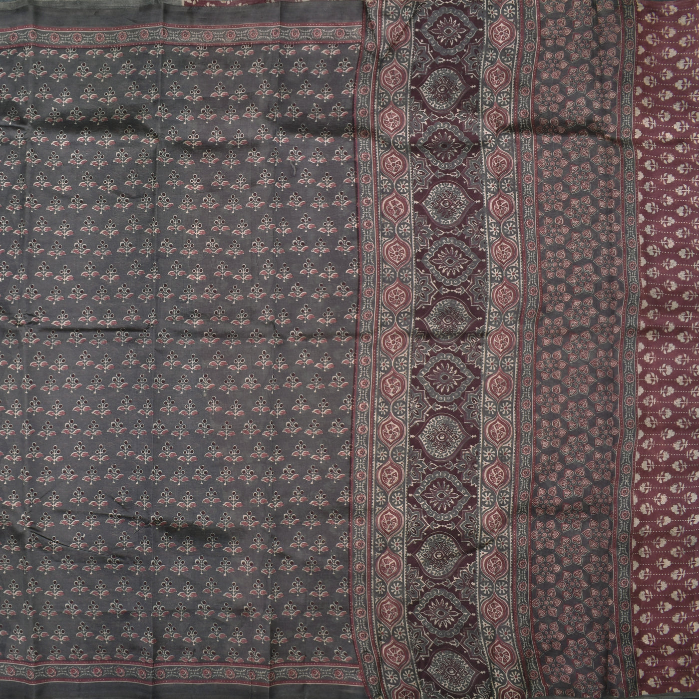 Brown Tussar Silk Saree with Floral Printed Design