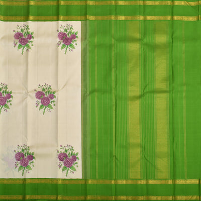 Off White Hand Painted Kanchi Silk Saree with Floral Design