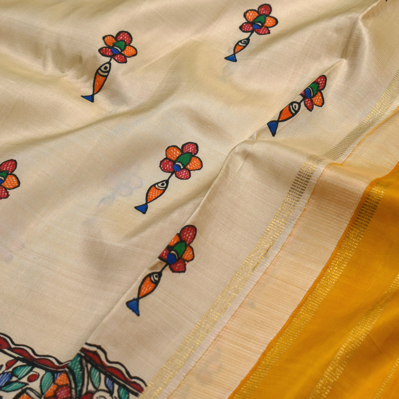 Off White Madhubani Kanchi Silk Saree