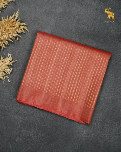 Rust Tussar Silk Saree with Zari Stripes Design