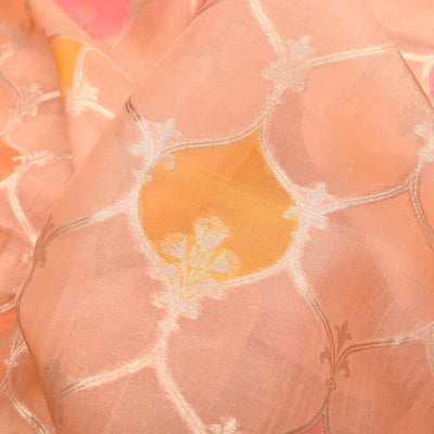 Light Peach Organza Fabric with Diamond Leaf Design