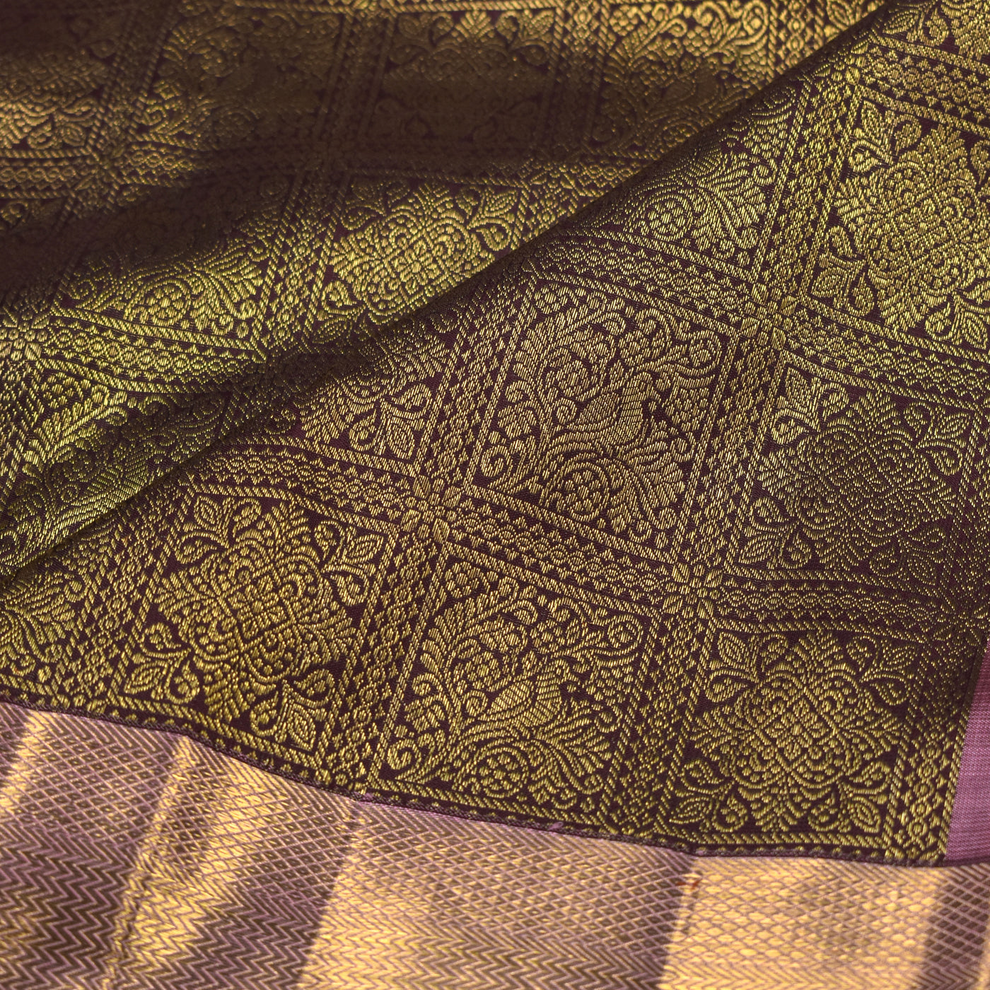 V Pakku Kanchipuram Silk Saree with Box Zari Creeper Design