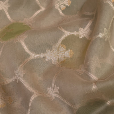 Off White Organza Fabric with Diamond and Flower Design