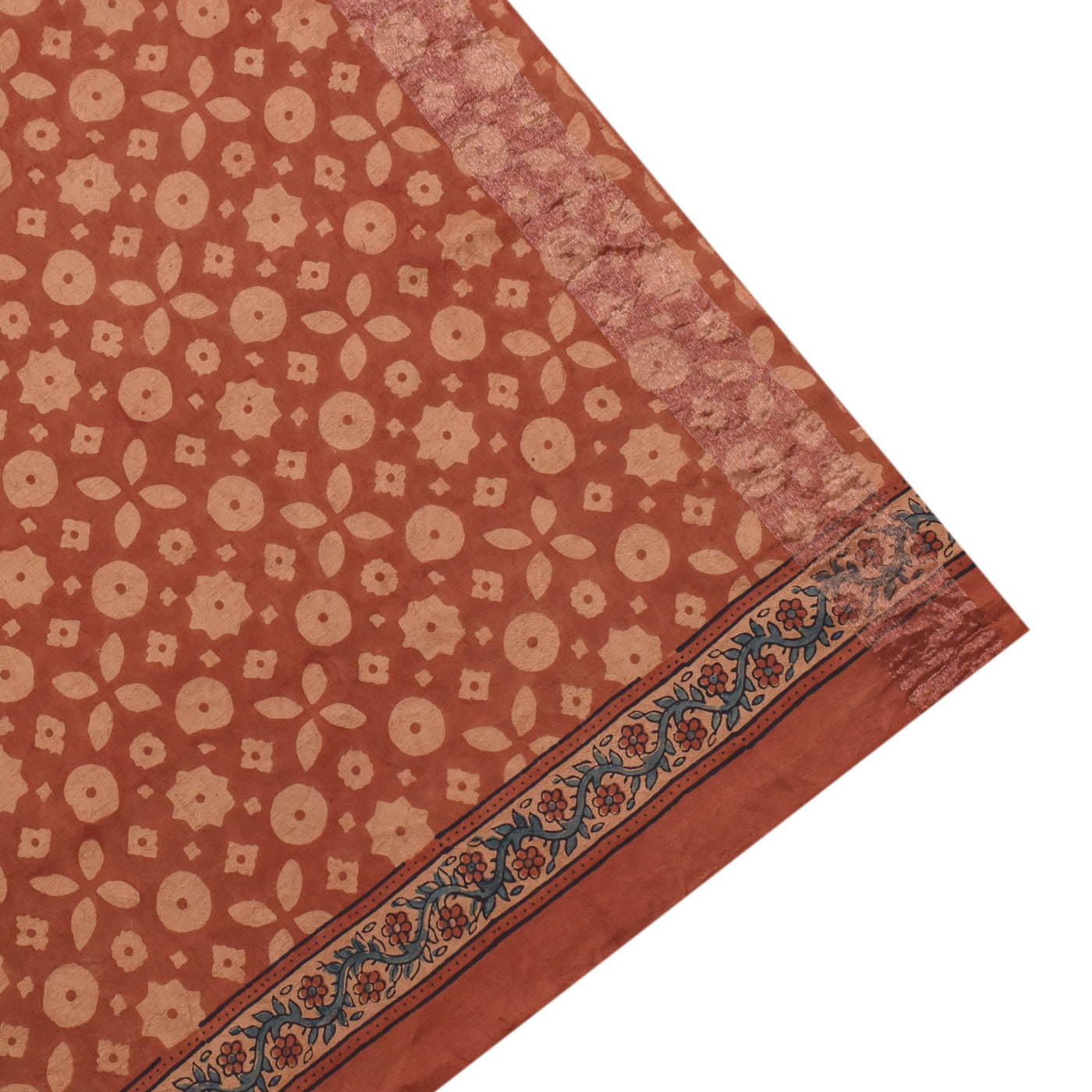 Rust Kanchi Silk Ajrak Print Saree