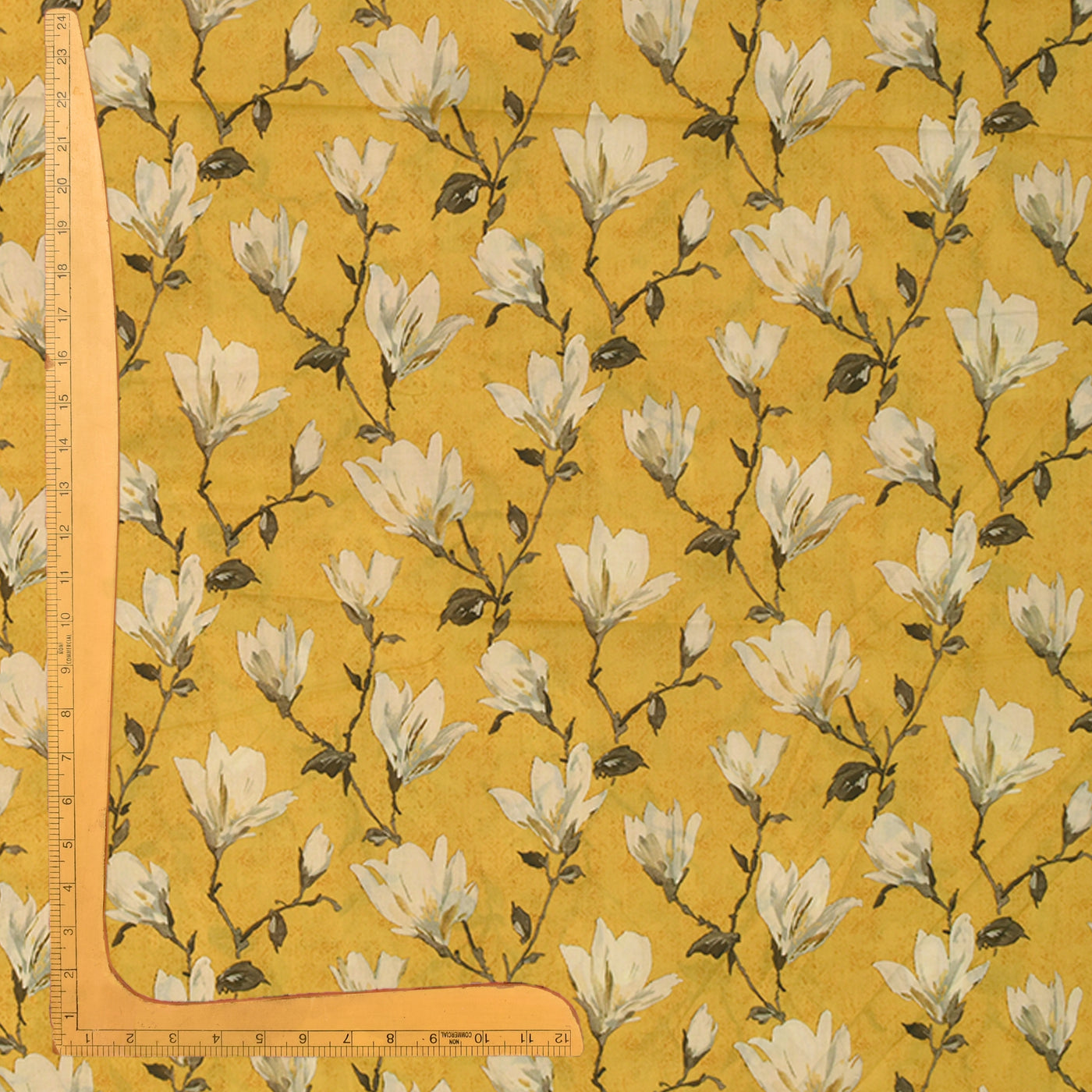 Mustard Maheshwari Silk Fabric with Floral Design