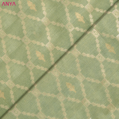 Apple Green Tussar Raw Silk Fabric with Diamond Zari Design