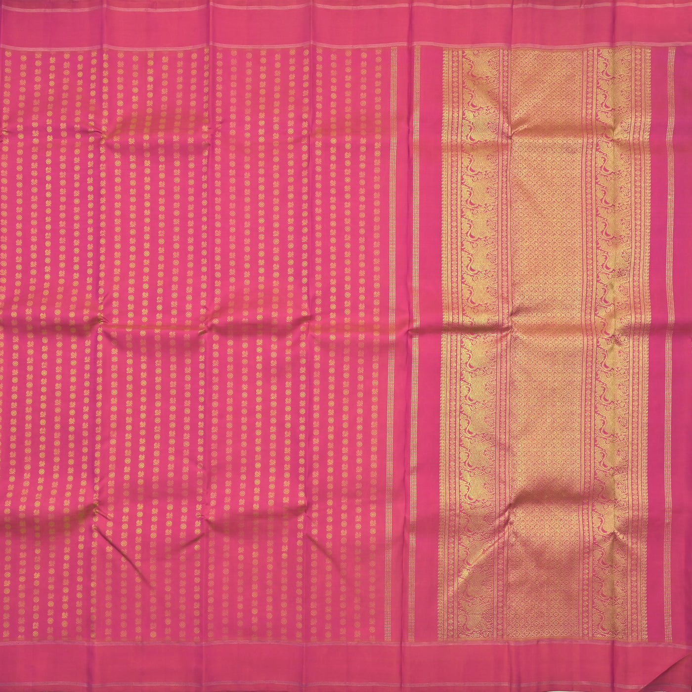 Peach Organza Kanchipuram Silk Saree with Mayil Chakaram Design