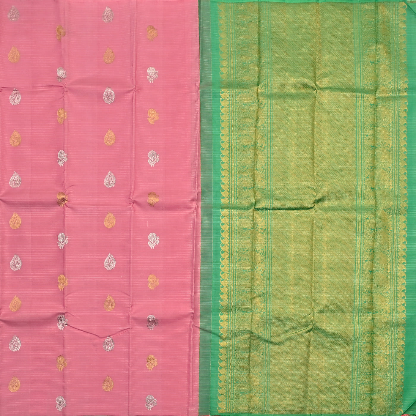 Onion Pink Kanchipuram Silk Saree with Vairaoosi and Zari Butta Design