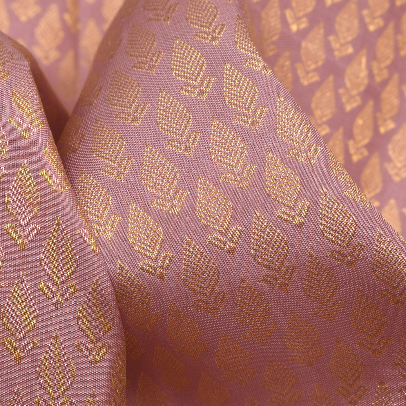 Lilac Kanchi Silk Fabric with Leaf Zari Butta Design