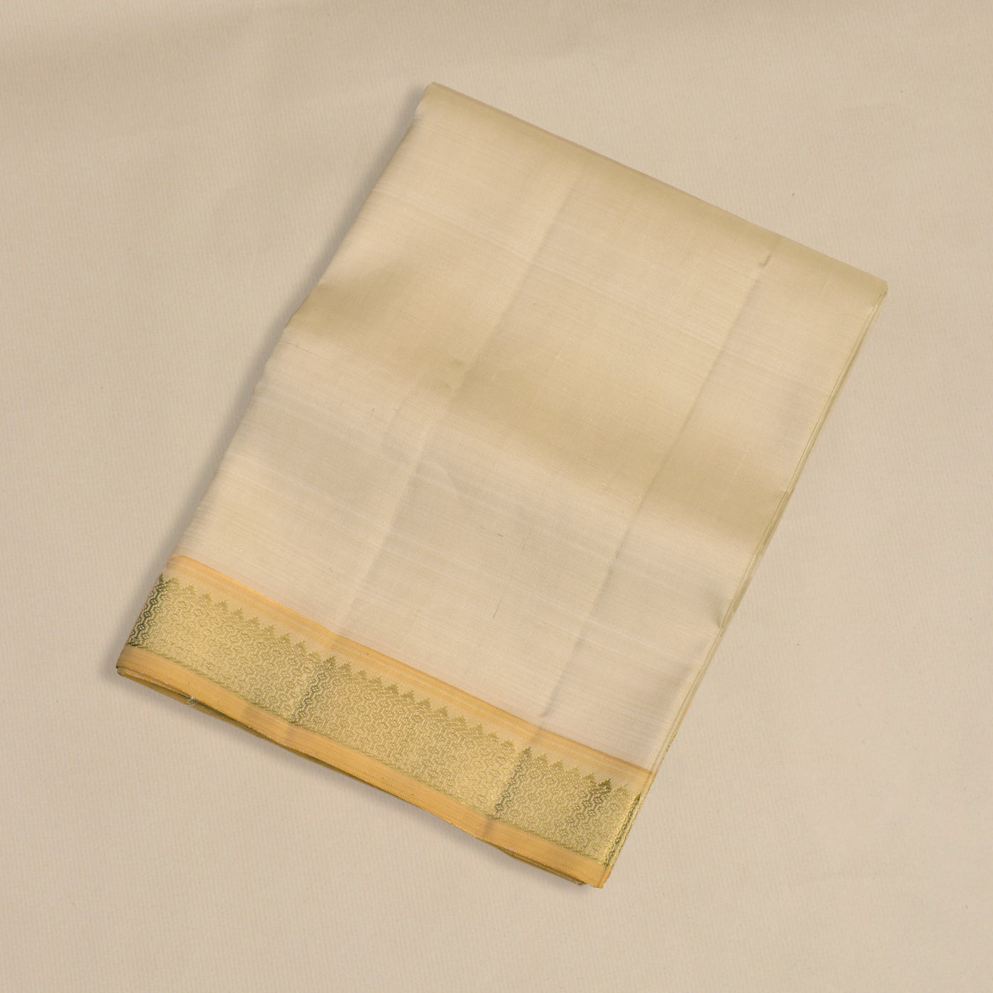 Off White Kanchi Silk Dhoti with Mustard Zari Border