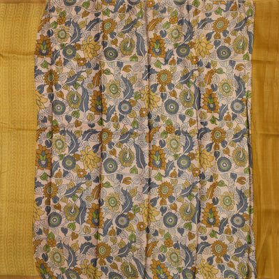 Yellow Tussar Silk Saree with Stripes Design