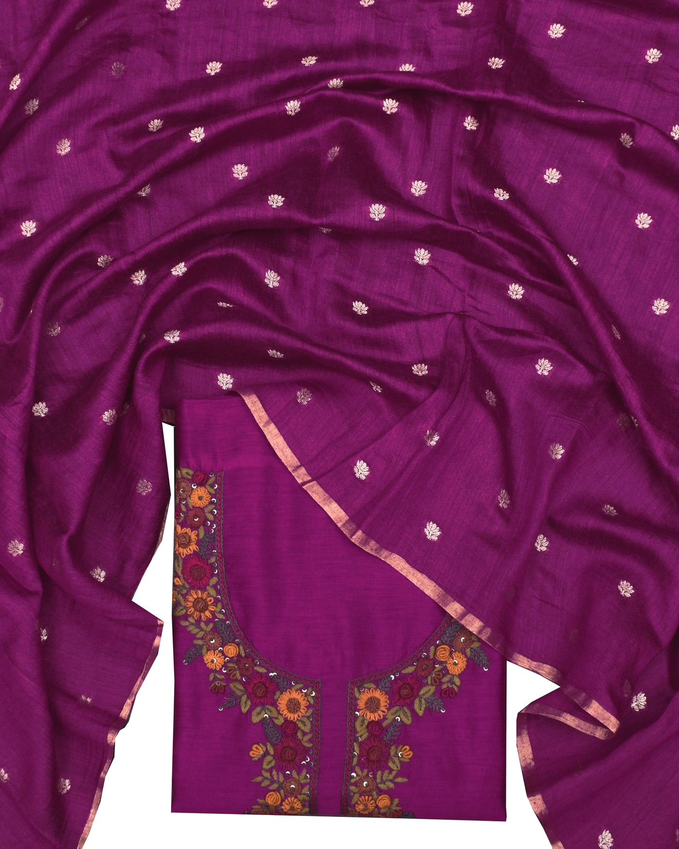 Magenta Tussar Silk Salwar with Embroidery Design