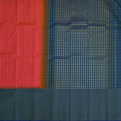 Peach Kanchipuram Silk Saree with Zari Kattam Design
