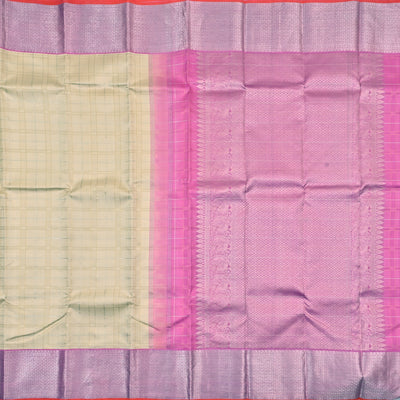 Off White Kanchipuram Silk Saree with Zari Kattam Design