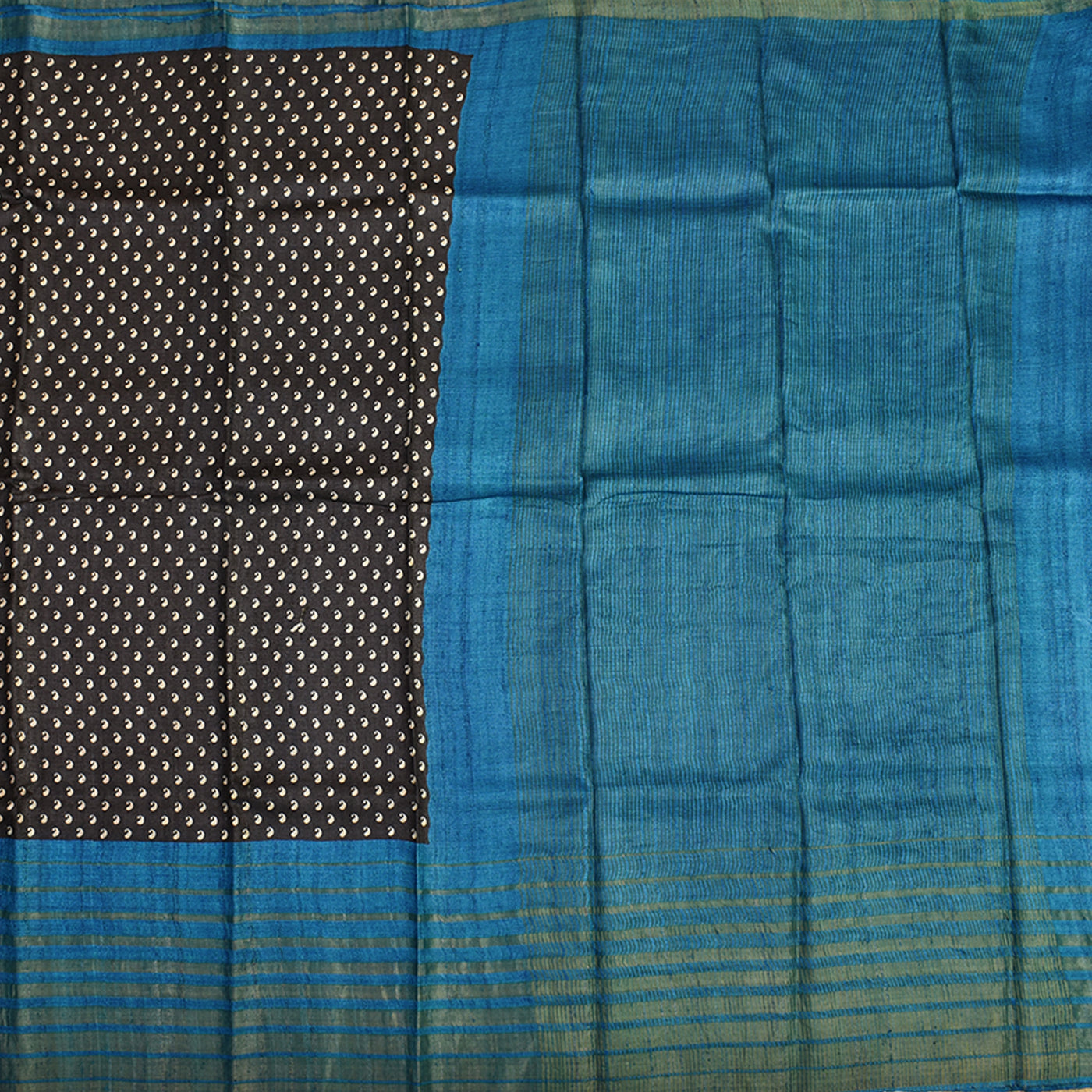 Black Tussar Silk Saree with Small Mango Butta Design