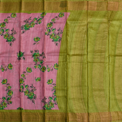 Onion Pink Tussar Silk Saree with Floral Design