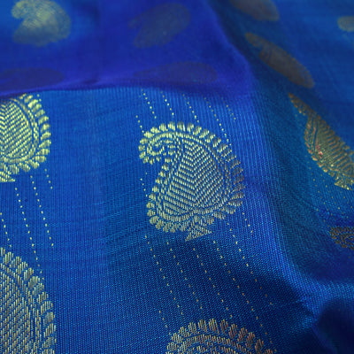 Royal Blue Kanchi Silk Fabric with Mango Butta Design