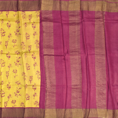 Mustard Tussar Silk Saree with Flower Butta Design