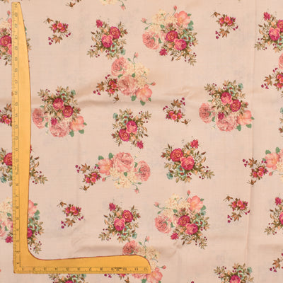 Light Peach Kanchi Discharge Printed Silk Fabric with Floral Design