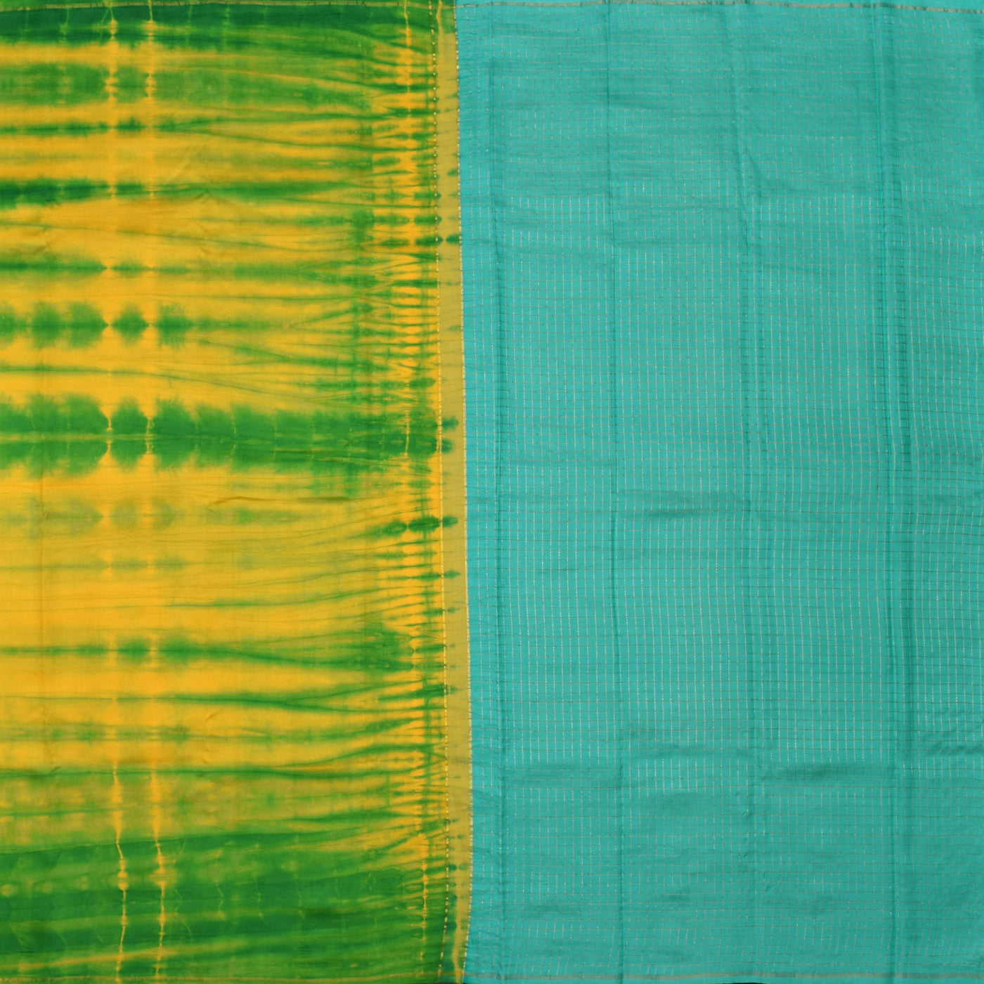 Yellow and Green Shibori Kanchi Silk Saree