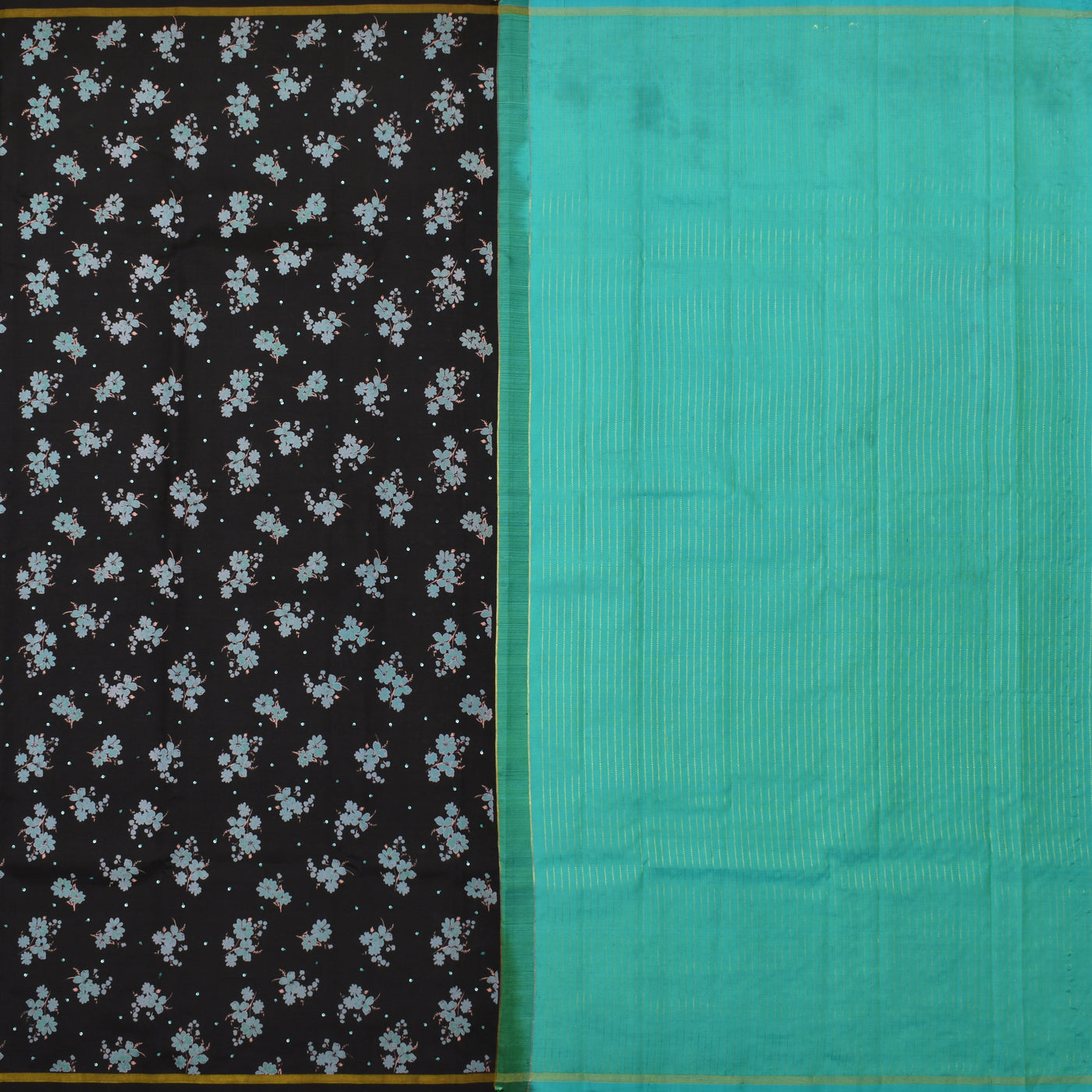 Black Printed Kanchi Silk Saree with Floral Sequins Design