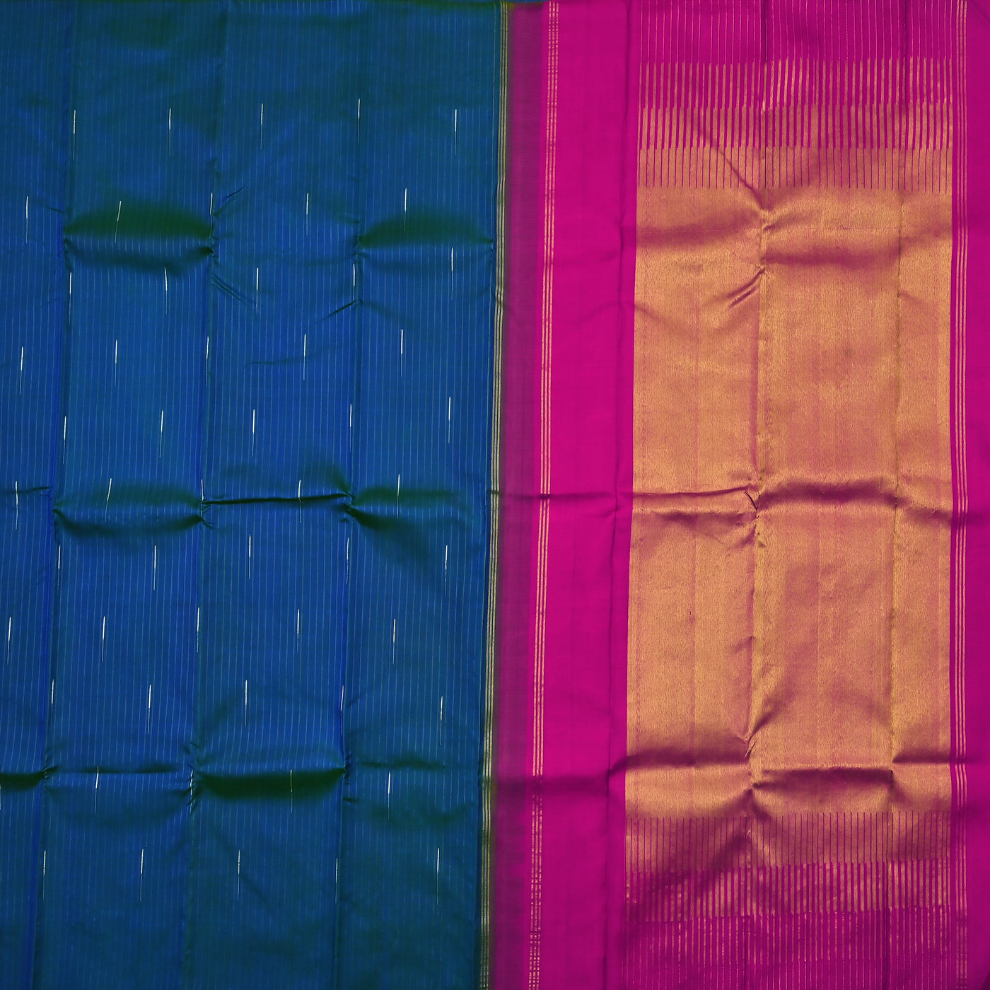 Peacock Blue Kanchipuram Silk Saree with Zari Lines Design