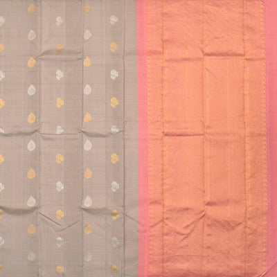 Chickoo Kanchipuram Silk Saree with Vairaoosi Stripes Design
