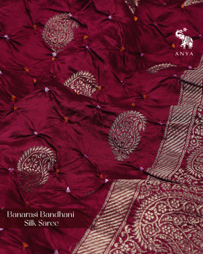 Maroon Bandhani Banarasi Silk Saree