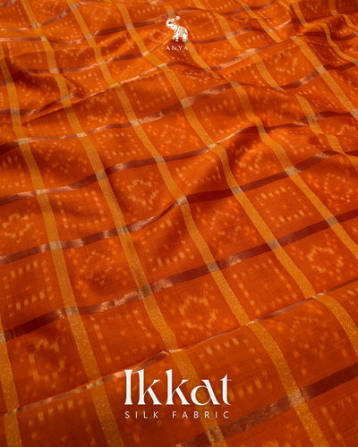 Oil Mustard Ikkat Silk Fabric with Checks Design