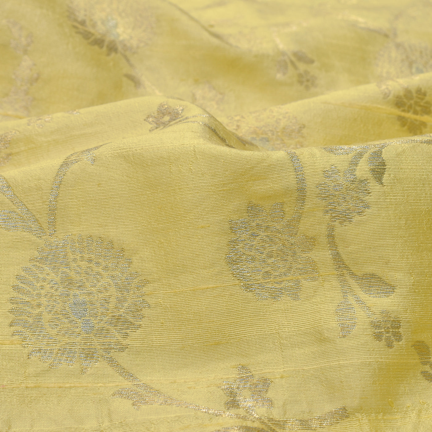 Lemon Yellow Banarasi Silk Fabric with Creeper Design