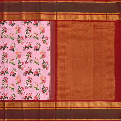 Onion Pink Printed Kanchi Silk Saree with Floral Design
