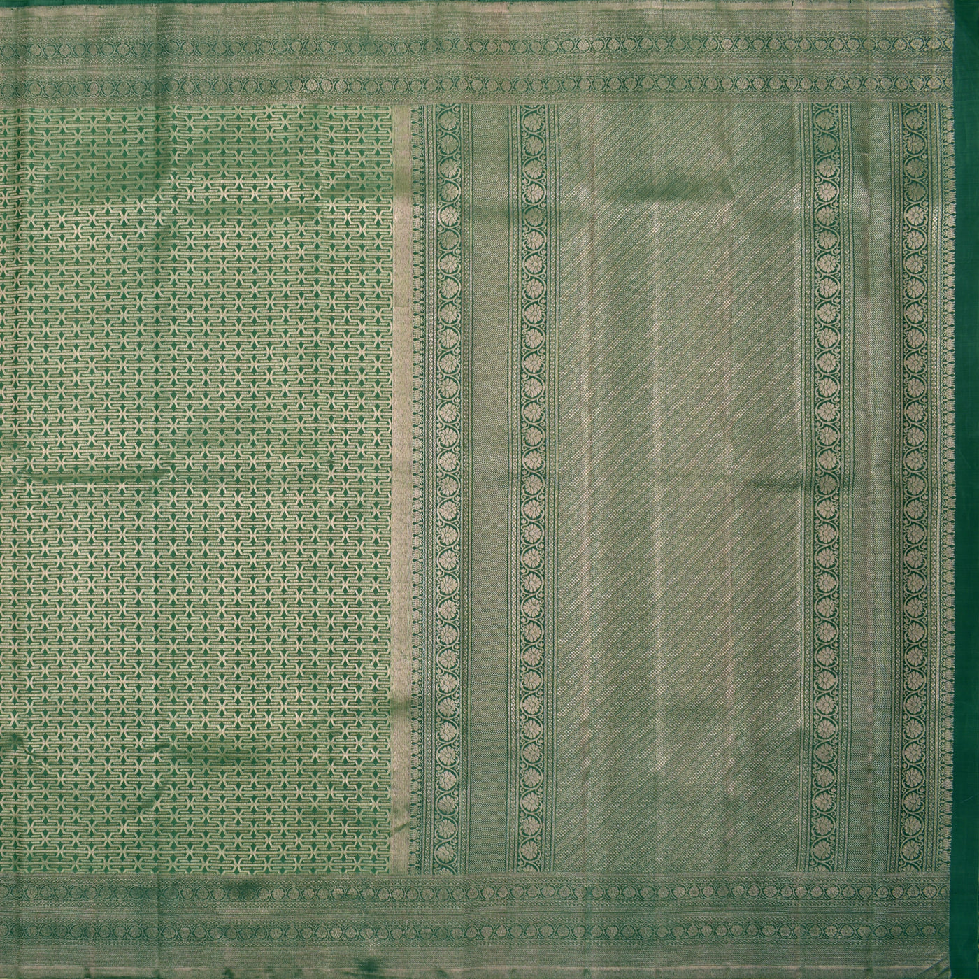 Green Kanchipuram Silk Saree with Geometrical Design