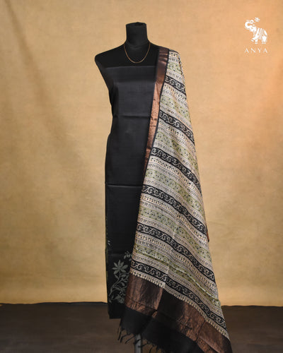 Black Unstitched Tussar Salwar Set